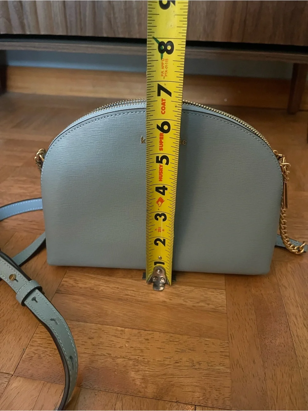 kate spade Light Blue Leather Dome Crossbody with Gold Chain Strap